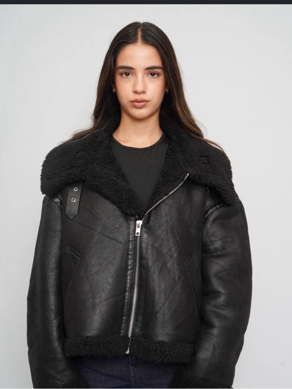 Zara Black Faux Bomber Jacket